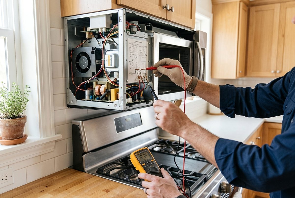 Microwave Repair technician at work