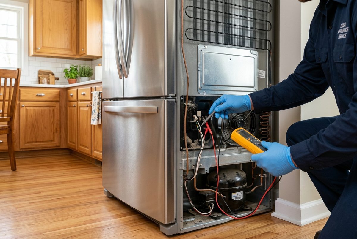 Refrigerator Repair technician at work